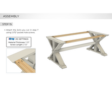 Lade das Bild in den Galerie-Viewer, Farmhouse Furniture Build Plans DIY Bundle - Instant PDF Download - Farmhouse Trestle Table, Chunky Leg Table, Nightstand, and Trestle Desk
