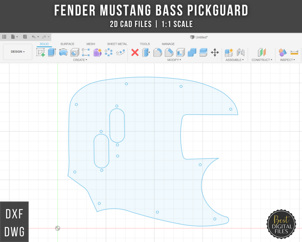 Fender Mustang Bass Guitar Pickguard 2D Template Files | DXF DWG | 1:1 Scale | Instant Download | CNC Cut Files | CAD Drawing | 3D Printing