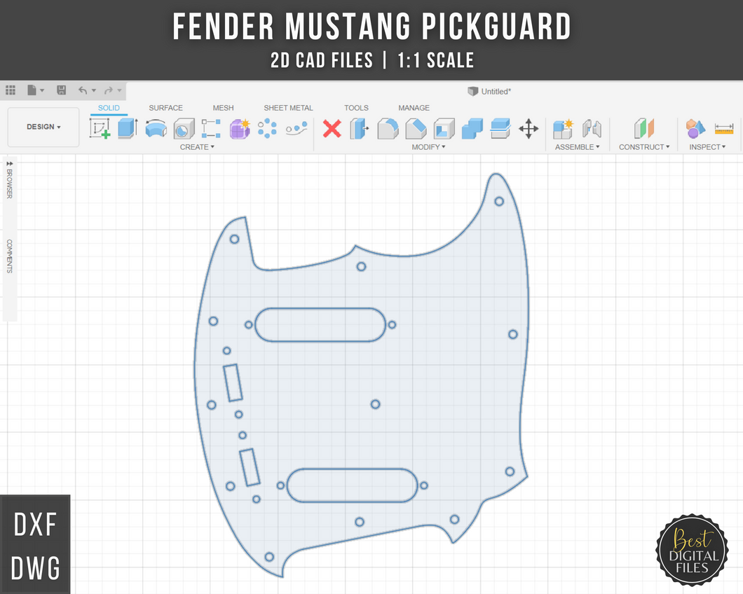 Fender Mustang Pickguard 2D CAD Files | DXF DWG | 1:1 Scale | Instant Download | CNC Laser Cut Files | 3D Printing Guitar Parts