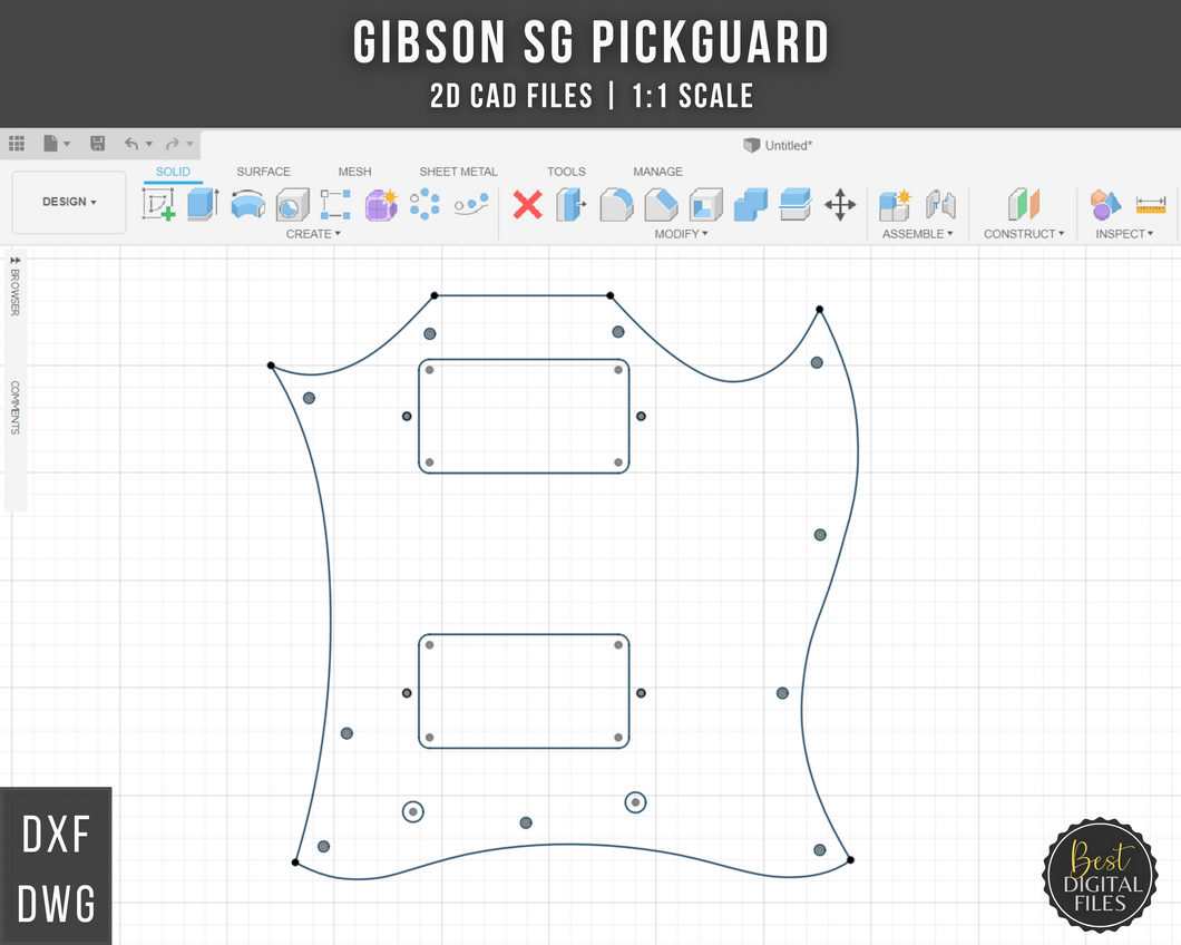 Gibson SG Pickguard Digital Files 1:1 Scale | DXF DWG | Instant Download | CNC Laser Cut Files | Electric Guitar Pick Guard