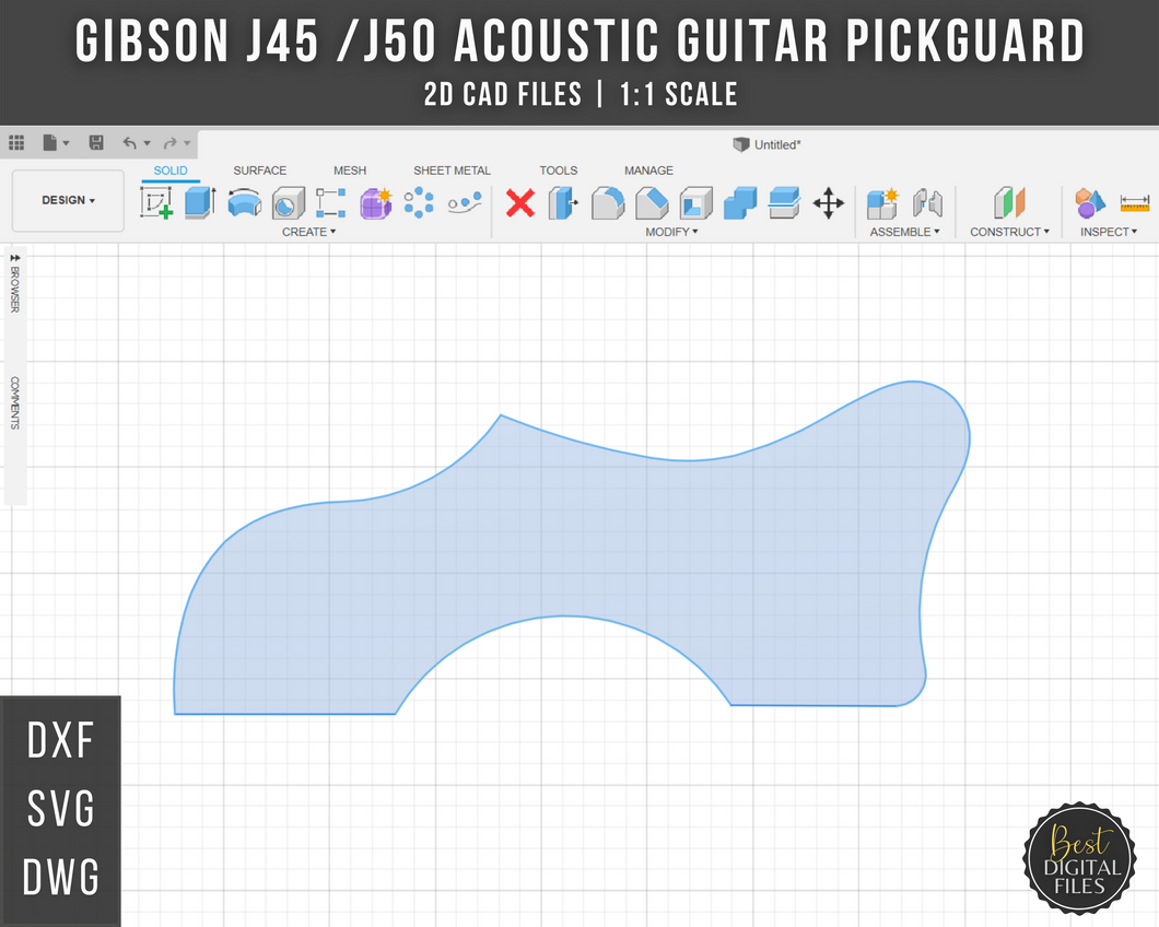 Gibson Hummingbird J45 J50 Acoustic Guitar Pickguard | 2D CAD Files | 1:1 Scale | DXF DWG SVG | Instant Download | For CNC / 3D Printing