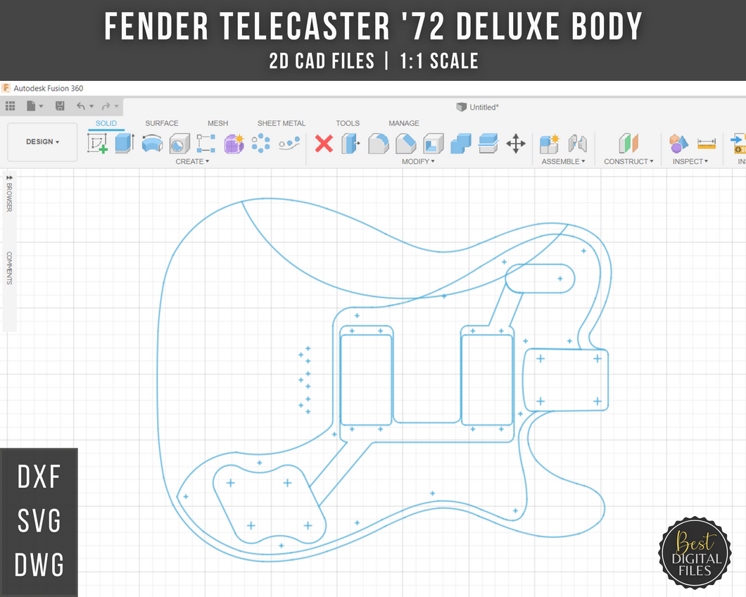 Fender Telecaster '72 Deluxe Guitar Body & Pickguard | 2D CAD Files | DXF DWG SVG | Instant Download | CNC Woodworking | Guitar Making