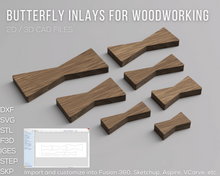Загрузить изображение в средство просмотра галереи, Butterfly Keys Inlays for Woodworking 2D and 3D CNC Files | STL STEP SKP OBJ DXF SVG F3D | Instant Download | 3D Printing | CNC Cut Files
