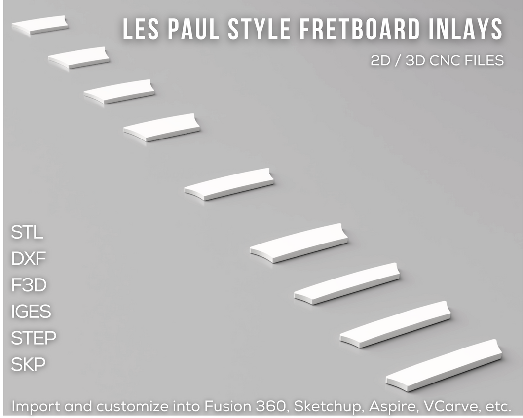 Les Paul Style Fretboard Inlays 3D CAD Files | STL STEP SKP F3D IGES | 1:1 Scale | Les Paul Guitar Neck | Instant Download | CNC/3D Printing