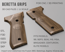 Загрузить изображение в средство просмотра галереи, Beretta 92FS / 96 Handgun Grips 3D CAD Files | stl step skp f3d iges | 1:1 Scale | Fits 96/92FS/92A1/M9/M9A1/Brigadier/Centurion/Elite | Instant Download | 3D Printing | CNC Woodworking
