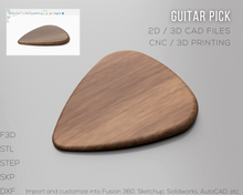 Load image into Gallery viewer, Guitar Pick 3D Model File | STL F3D STEP SKP DXF | CNC Woodworking | 3D Printing | Instant Download | 2D Sketch File Included
