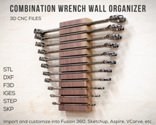 Загрузить изображение в средство просмотра галереи, Combination Wrench Wall Organizer 3D CNC Files | F3D DXF STL STEP SKP IGES | Instant Download | For CNC &amp; 3D Printing
