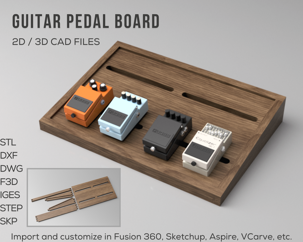 Wood Guitar Pedal Board 3D CAD Files | STL F3D DXF DWG IGES SKP STEP | Instant Download | CNC / 3D Printing | 3D Model | Woodworking