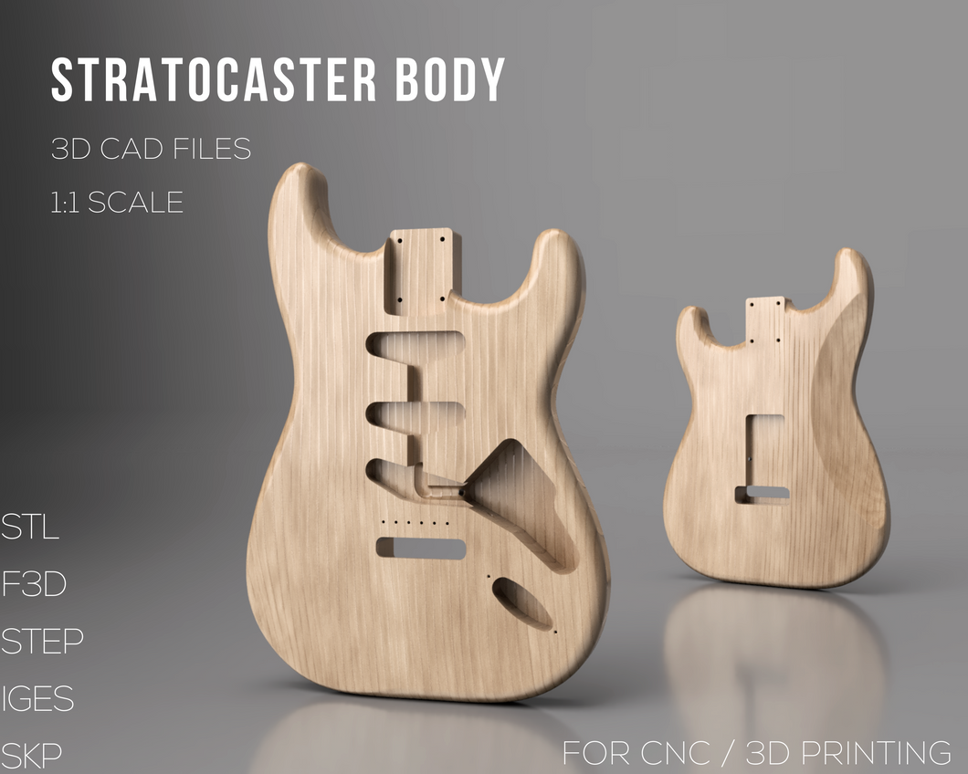 American Standard Stratocaster Body | 3D CAD Files | 1:1 Scale | STL STEP SKP 3MF F3D | Instant Download | For CNC / 3D Printing