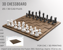 Load image into Gallery viewer, Wood Chessboard 2D &amp; 3D CAD Files | stl f3d iges dxf skp step | 1:1 Scale | Instant Download | CNC / 3D Printing | 3D Model | Woodworking
