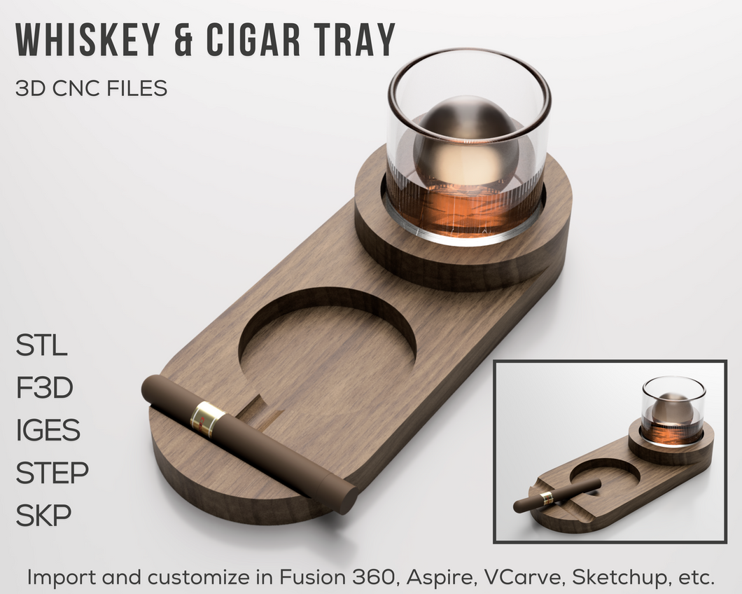 Whiskey Glass Cigar Ash Tray 3D CAD Files | F3D STL STEP SKP IGES | Instant Download | 3D Printing | CNC Cut Files | Woodworking