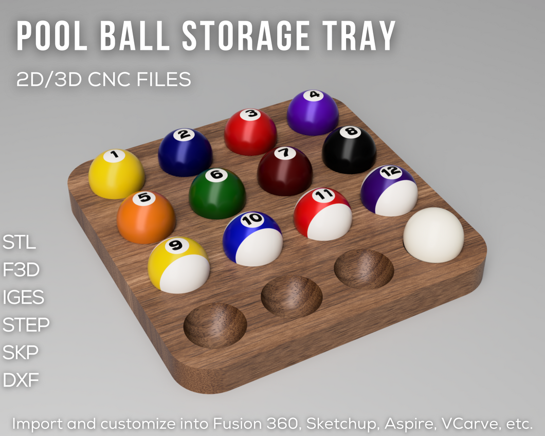 Pool Balls Storage Tray | 2D and 3D CAD Files | STL STEP SKP F3D IGES DXF | Instant Download | For CNC / 3D Printing
