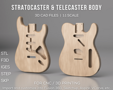 Carica l&#39;immagine nel visualizzatore di Gallery, Fender Telecaster and Stratocaster Body 3D CAD Files Bundle | STL STEP SKP F3D IGES | 1:1 Scale | CNC Cut Files | 3D Printing | Guitar Files
