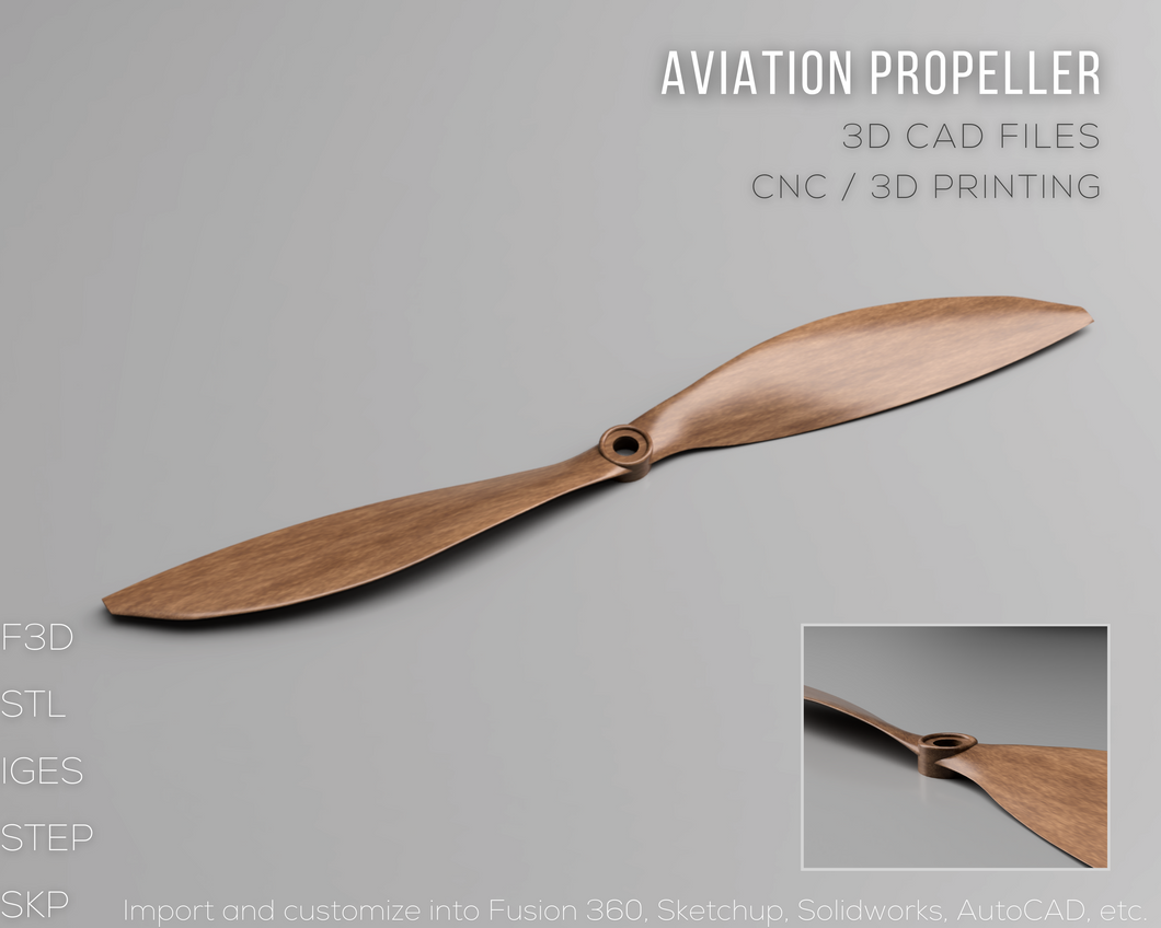 Airplane Propeller 3D CAD Files | F3D STL STEP SKP IGES | Instant Download | 3D Printing | CNC Woodworking | Airplane / Helicopter