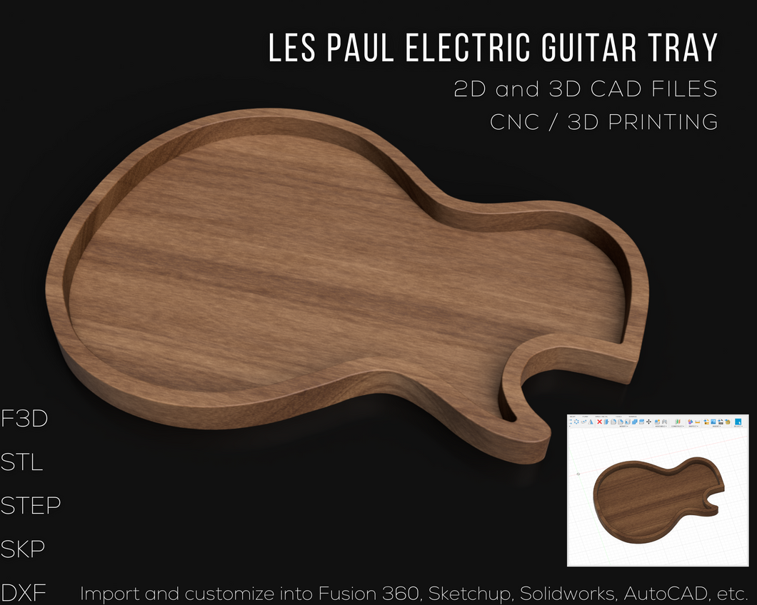 Les Paul Guitar Body Tray 2D and 3D CAD Files | 1:1 Scale | STL STEP F3D SKP DXF | Instant Download | CNC Woodworking | 3D Printing | Gibson