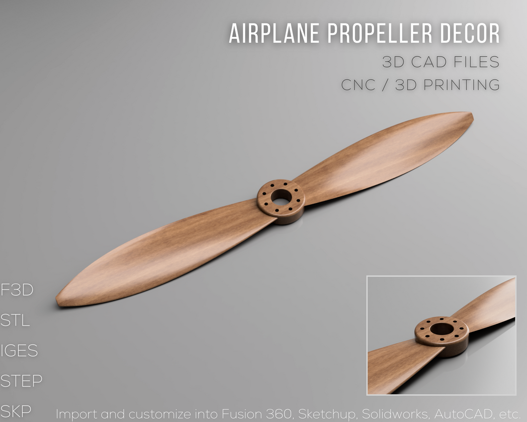 Airplane Propeller Decor 3D CAD Files | F3D STL STEP SKP IGES | Instant Download | 3D Printing | CNC Cut File | Woodworking | Aviation