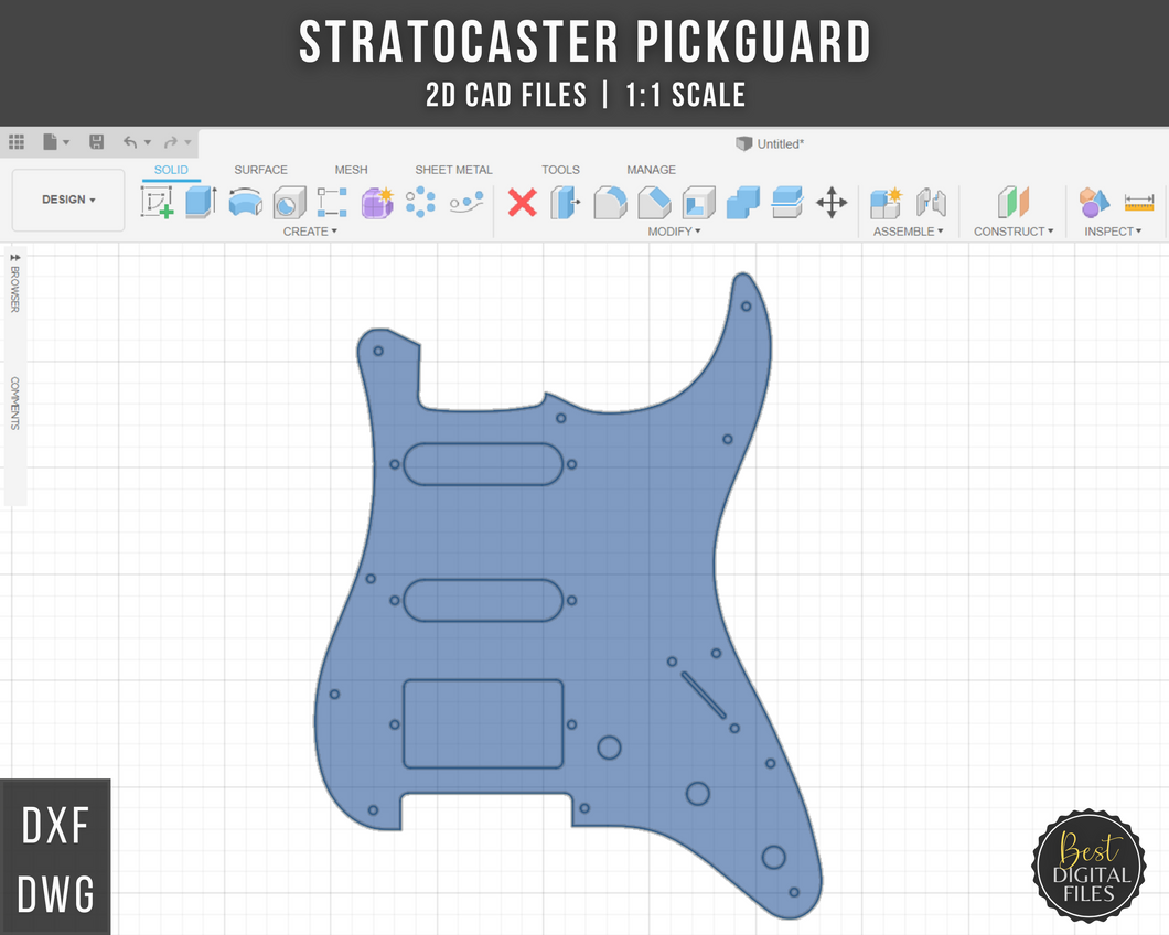 Stratocaster Humbucker 11-Hole Pickguard Digital Files | 1:1 Scale | DXF DWG | Instant Download | CNC Laser Cut Files | Electric Guitar Pick Guard