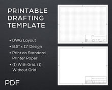 Load image into Gallery viewer, Drafting Template with Sketch Grid | PDF File | Instant Download | Printable 8.5&quot; x 11&quot; Design | DWG Layout | CAD Drawing Template | Drafter
