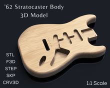 Load image into Gallery viewer, 1962 Fender Stratocaster Guitar Body | 3D CAD Files | 1:1 Scale | STL STEP SKP F3D | Instant Download | For CNC / 3D Printing
