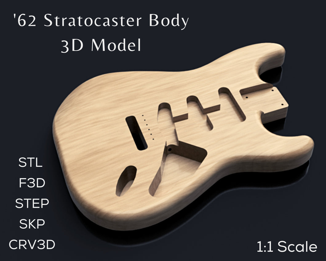 1962 Fender Stratocaster Guitar Body | 3D CAD-filer | 1: 1 Skala | STL STEP SKP F3D | Øyeblikkelig nedlasting | For CNC / 3D-utskrift