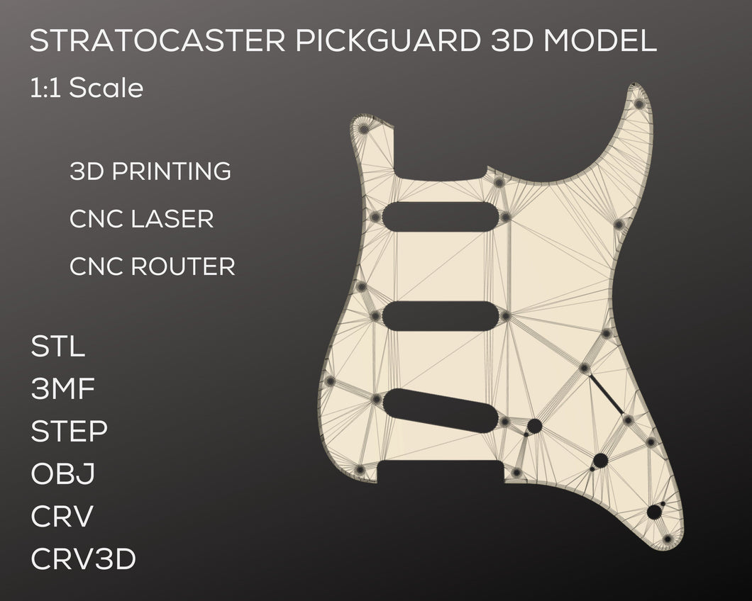 Stratocaster Pickguard STL 3mf obj step skp f3d Files | 1:1 Scale | Instant Download | 3D Printing | Cnc Cut Files | Guitar Build Plan