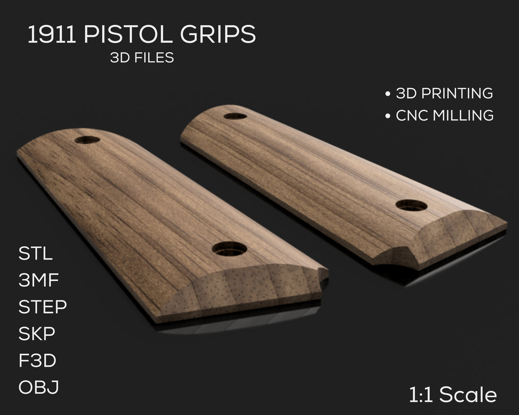 1911 Full størrelse pistol grep | 3D CAD-filer | 1: 1 Skala | STL STEP SKP OBJ 3MF F3D | Øyeblikkelig nedlasting | For CNC / 3D-utskrift