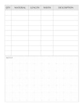 Carica l&#39;immagine nel visualizzatore di Gallery, Cutlist Template with Sketch Grid for Woodworkers | PDF XLSX CSV Files | Printable 8.5&quot; x 11&quot; Design | Editable in Google Sheets and Excel
