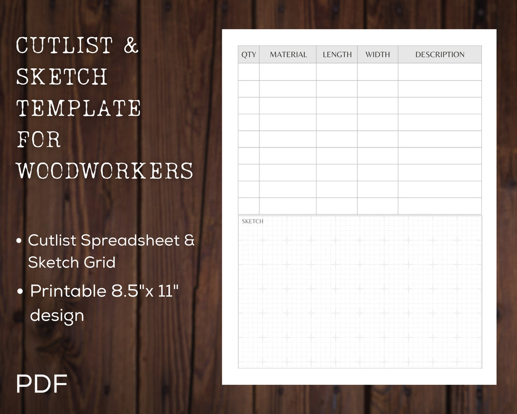 Cutlist Template with Sketch Grid for Woodworkers | PDF XLSX CSV Files | Printable 8.5