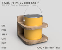 Lade das Bild in den Galerie-Viewer, Paint Bucket Shelf 1 Gallon 2D and 3D Files | f3d step iges stl dxf crv | Includes Fusion 360 CNC Toolpaths | Instant Download | Paint Rack

