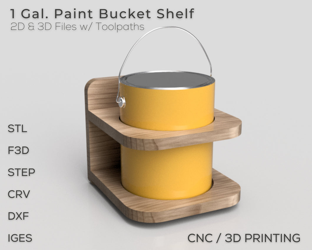 Paint Bucket Shelf 1 Gallon 2D and 3D Files | f3d step iges stl dxf crv | Includes Fusion 360 CNC Toolpaths | Instant Download | Paint Rack