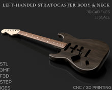 Lade das Bild in den Galerie-Viewer, Left Handed Fender Stratocaster Guitar Body &amp; Neck 3D CAD File Bundle | stl f3d step 3mf iges | Instant Download | CNC Files | 3D Printing

