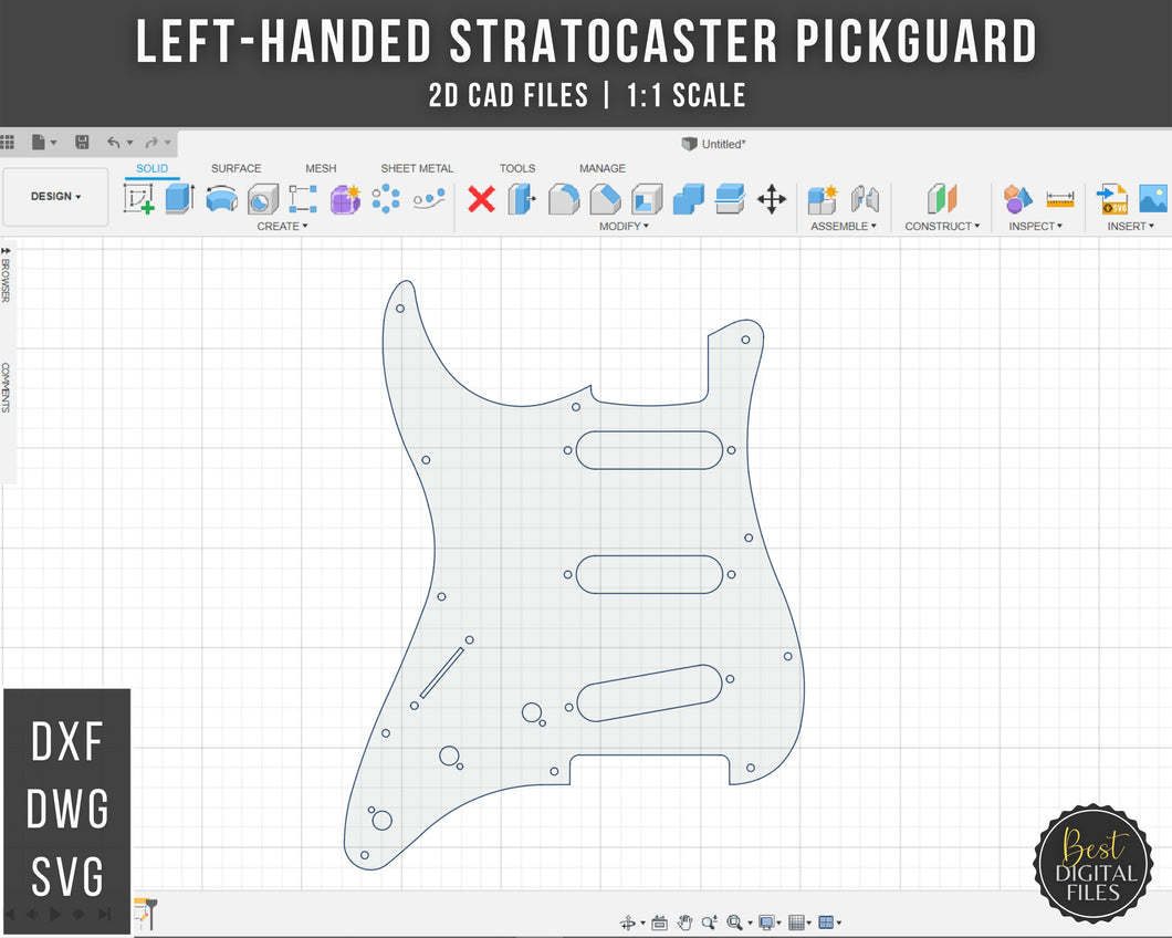 Left-Handed Fender Stratocaster Pickguard | 2D CAD Files | 1:1 Scale | DXF DWG SVG | Instant Download | For CNC / 3D Printing