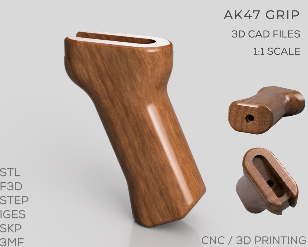 AK47 Grip | 3D CAD Files | 1:1 Scale | STL STEP SKP IGES 3MF | Instant Download | For CNC / 3D Printing