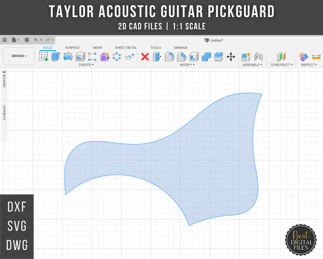 Taylor Acoustic Guitar Pickguard 2D CAD Files | 1:1 Scale | dxf svg dwg | Instant Download | CNC / 3D Printing | Guitar Blueprint