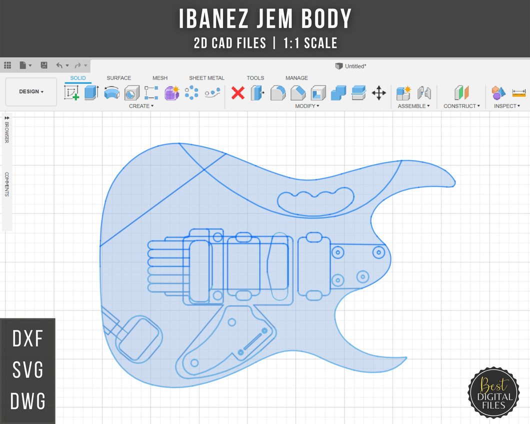 Ibanez JEM Guitar Body | 2D CAD Files | 1:1 Scale | DXF DWG SVG | Instant Download | For CNC / 3D Printing