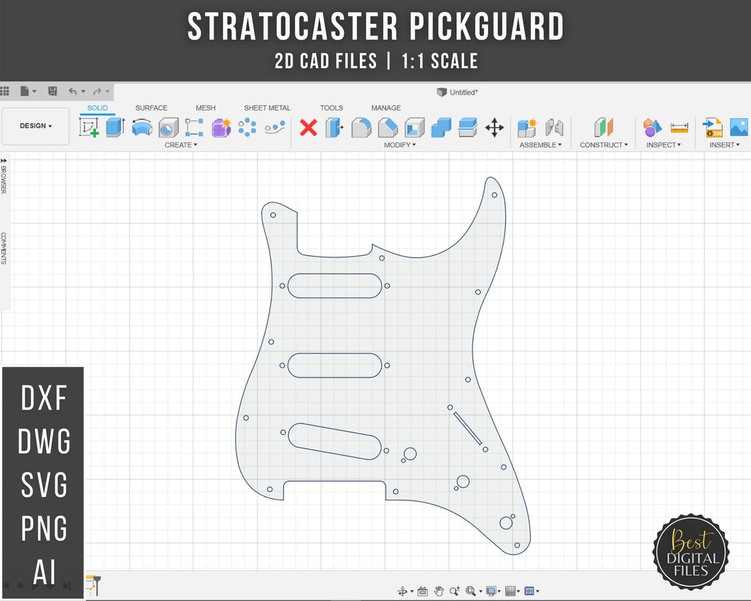 Fender Stratocaster PickGuard File digitali 1: 1 scala | DXF SVG PNG AI | Download istantaneo |. File di taglio laser CNC | Guardia per chitarra elettrica