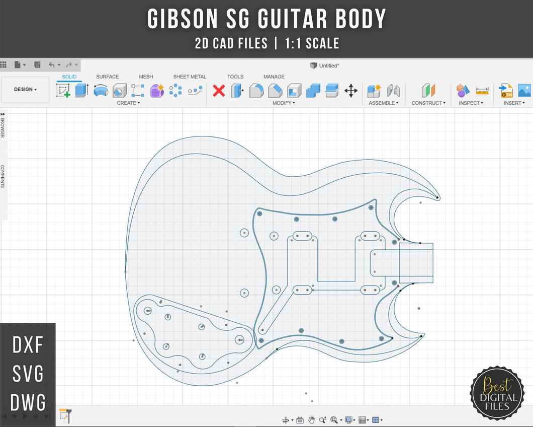 Gibson SG Guitar Body | 2D CAD Files | 1:1 Scale | DXF SVG PNG | Instant Download | For CNC / 3D Printing