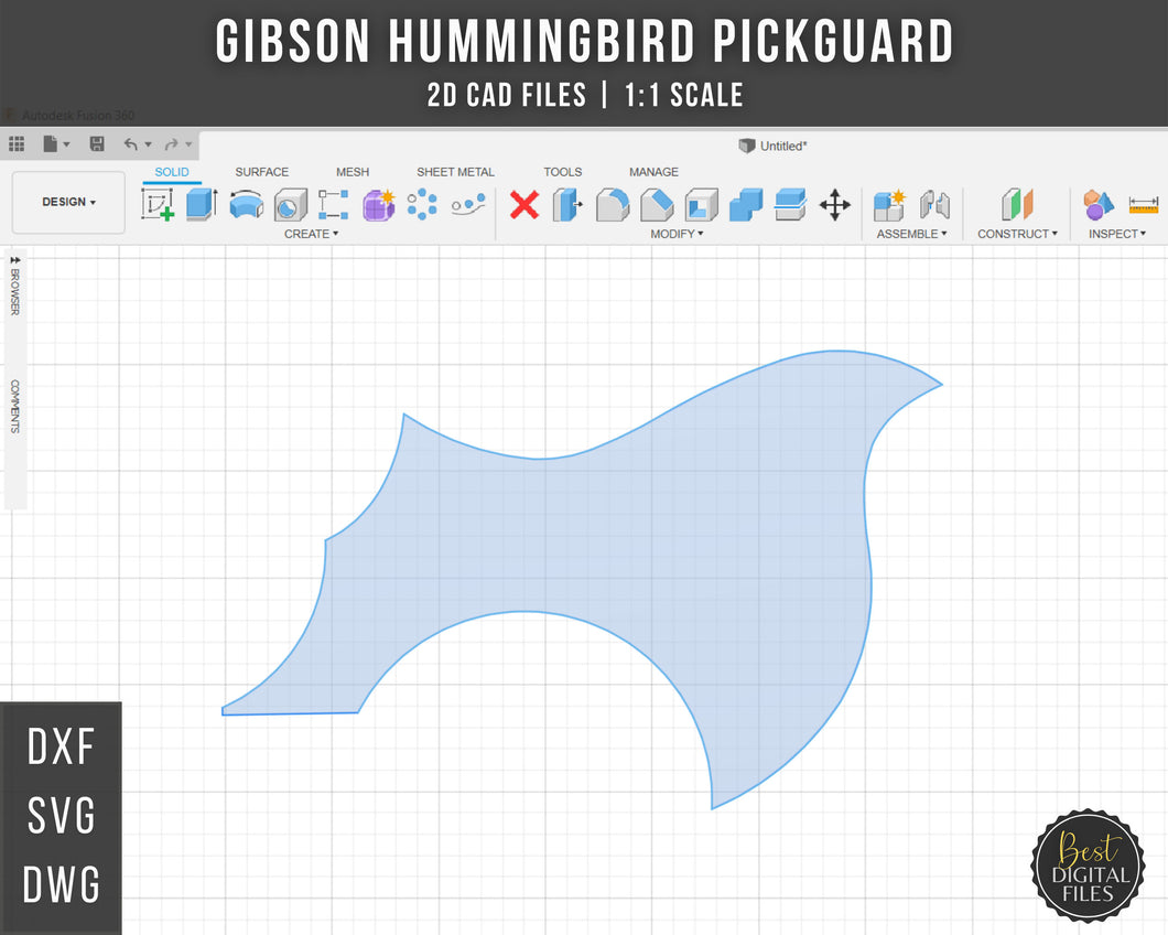 Gibson Hummingbird Florentine Acoustic Guitar Pickguard | 2D CAD Files | 1:1 Scale | DXF DWG SVG | Instant Download | For CNC / 3D Printing