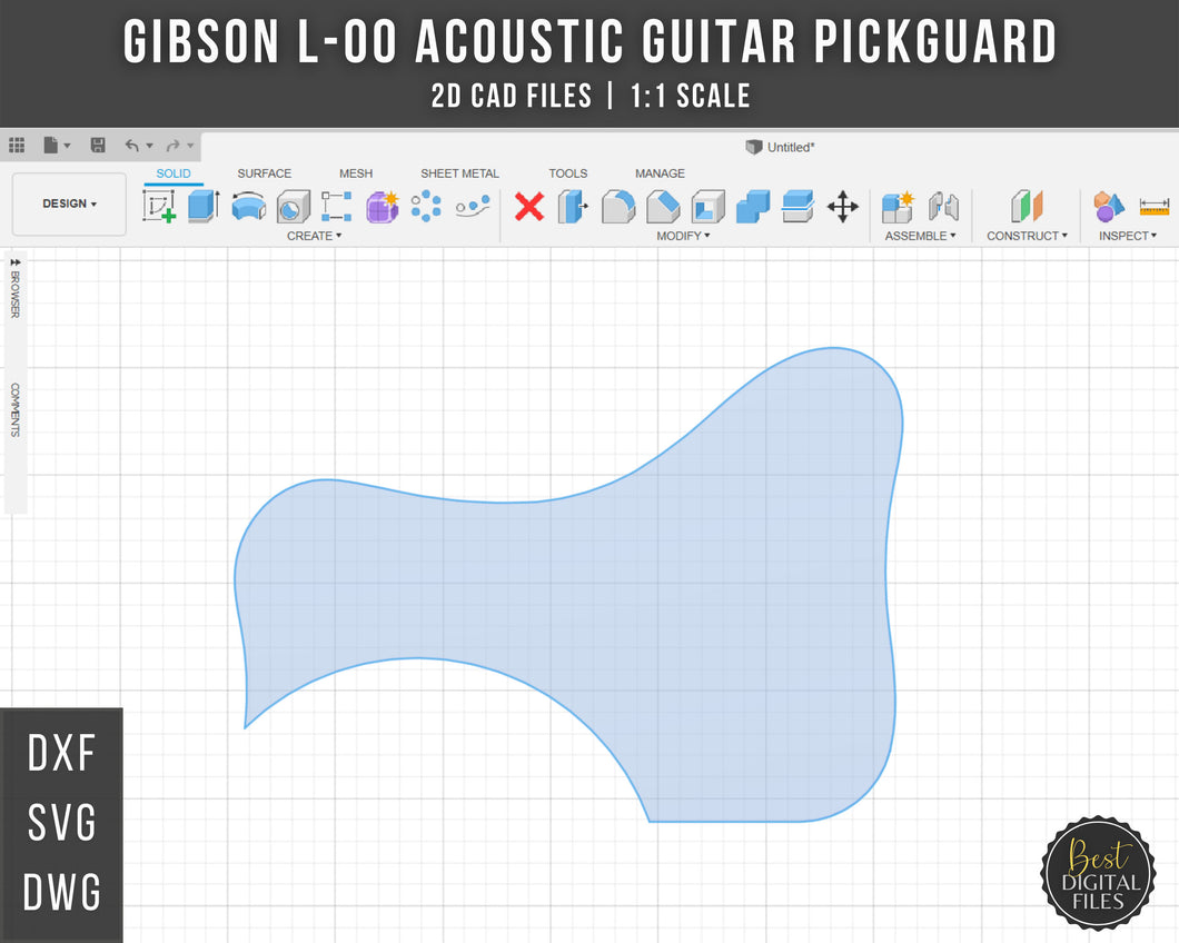 Gibson L-00 Acoustic Guitar Pickguard | 2D CAD Files | 1:1 Scale | DXF DWG SVG | Instant Download | For CNC / 3D Printing