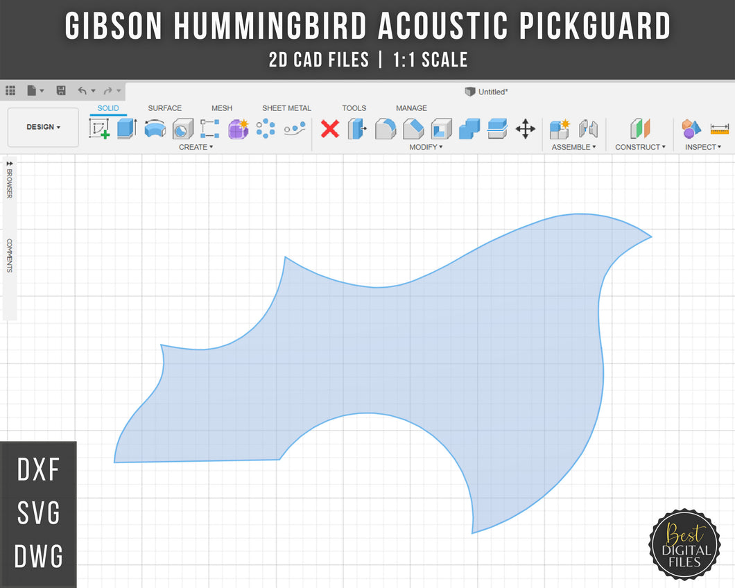 Gibson Hummingbird Acoustic Guitar Pickguard | 2D CAD Files | 1:1 Scale | DXF DWG SVG | Instant Download | For CNC / 3D Printing